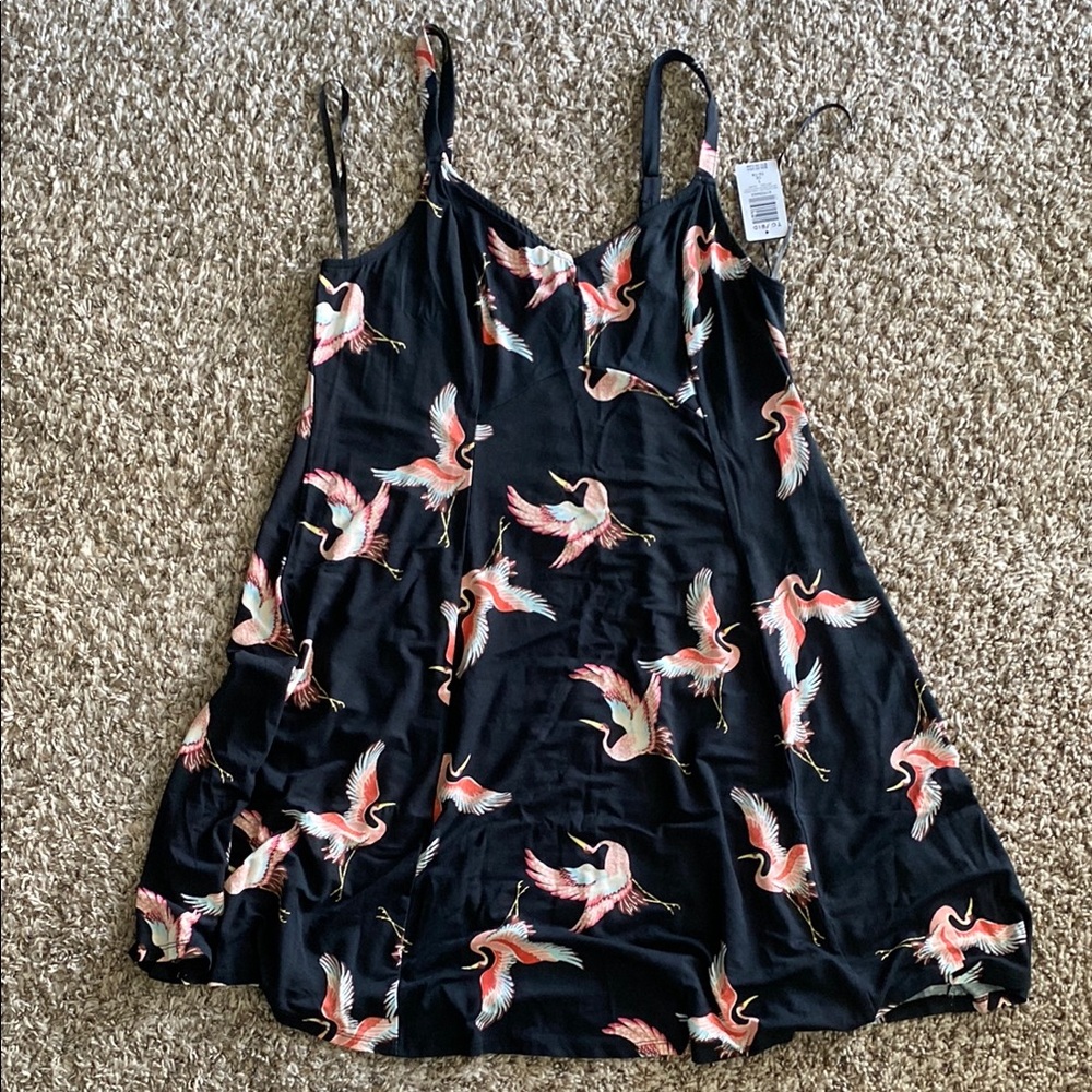 Stylish Black Dress with Crane Print